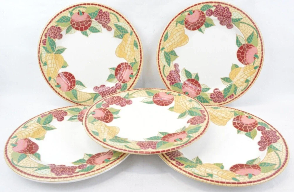 Pier 1 Mosaic Fruit Dinner Plates Set 5 Italy Earthenware 10.5